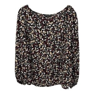Zac & Rachel Top‎ Womens 2XL Black Multi Floral Tunic Blouse Gold Tone Accents